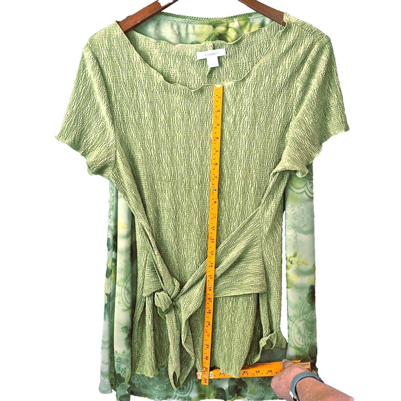 Women’s Green Tie Front Top & Floral Midi Skirt Set L Boho Cottagecore - Picture 13 of 15